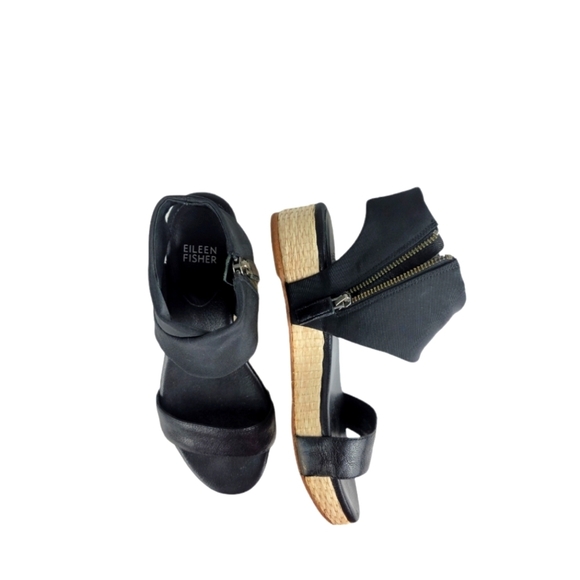 Eileen Fisher‎ Black Side Zippered Espadrille Sandals - Picture 7 of 10
